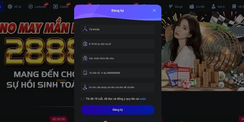 Đăng ký tài khoản Luck8 bằng cách điền thông tin chính chủ vào biểu mẫu